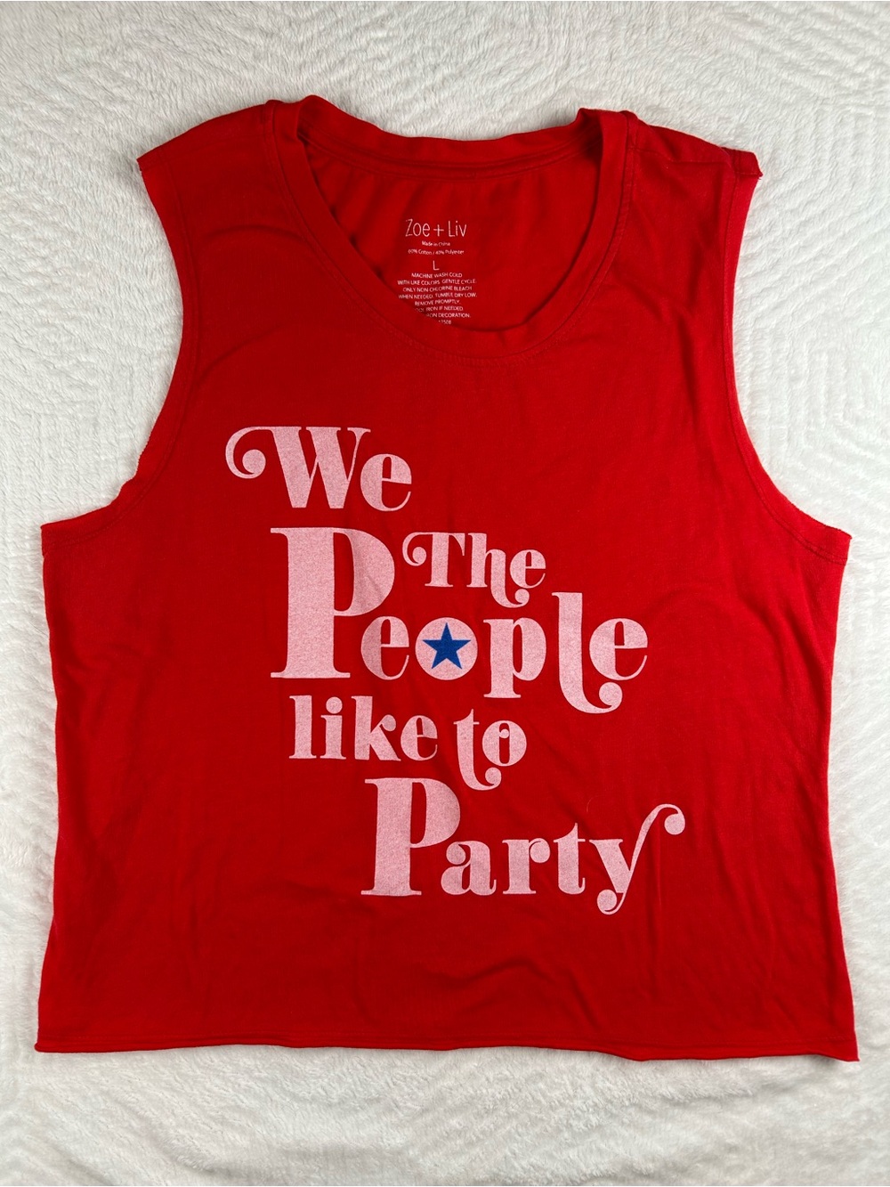 Zoe + Liv Red Sleeveless 'We The People Like to Party' Graphic Tank